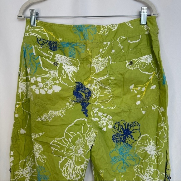 Chico's Cropped Capri Pants Womens 2 Green Cotton Floral Print Tropical Coastal - Picture 8 of 13